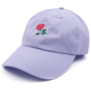 pastel purple baseball hat with embroidered rose